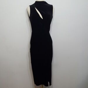 H&M Black Velvet Peep Hole Long Dress - 6